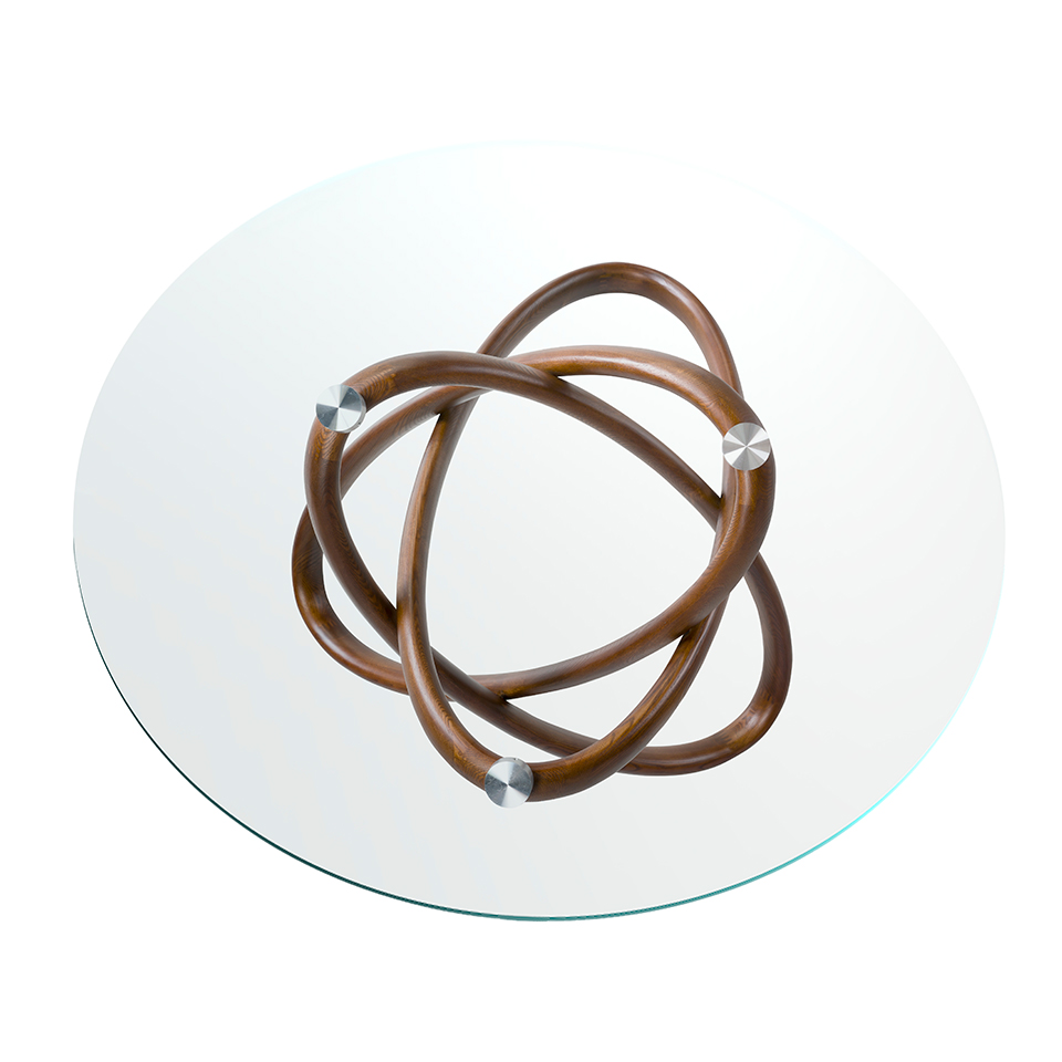 Dining table in tempered glass and solid wood in Walnut colour Dining table in tempered glass and solid wood in Walnut colour