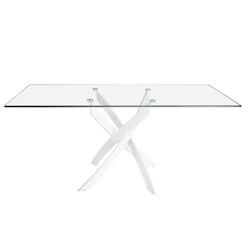 Rectangular dining table in tempered glass and white stainless steel Rectangular dining table in tempered glass and white stainless steel