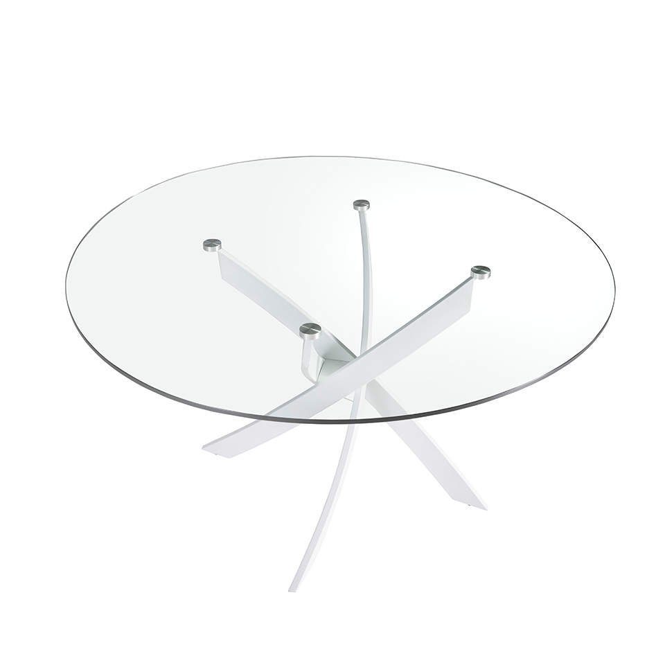 Mesa comedor redonda cristal templado y acero inoxidable blanco Mesa comedor redonda cristal templado y acero inoxidable blanco