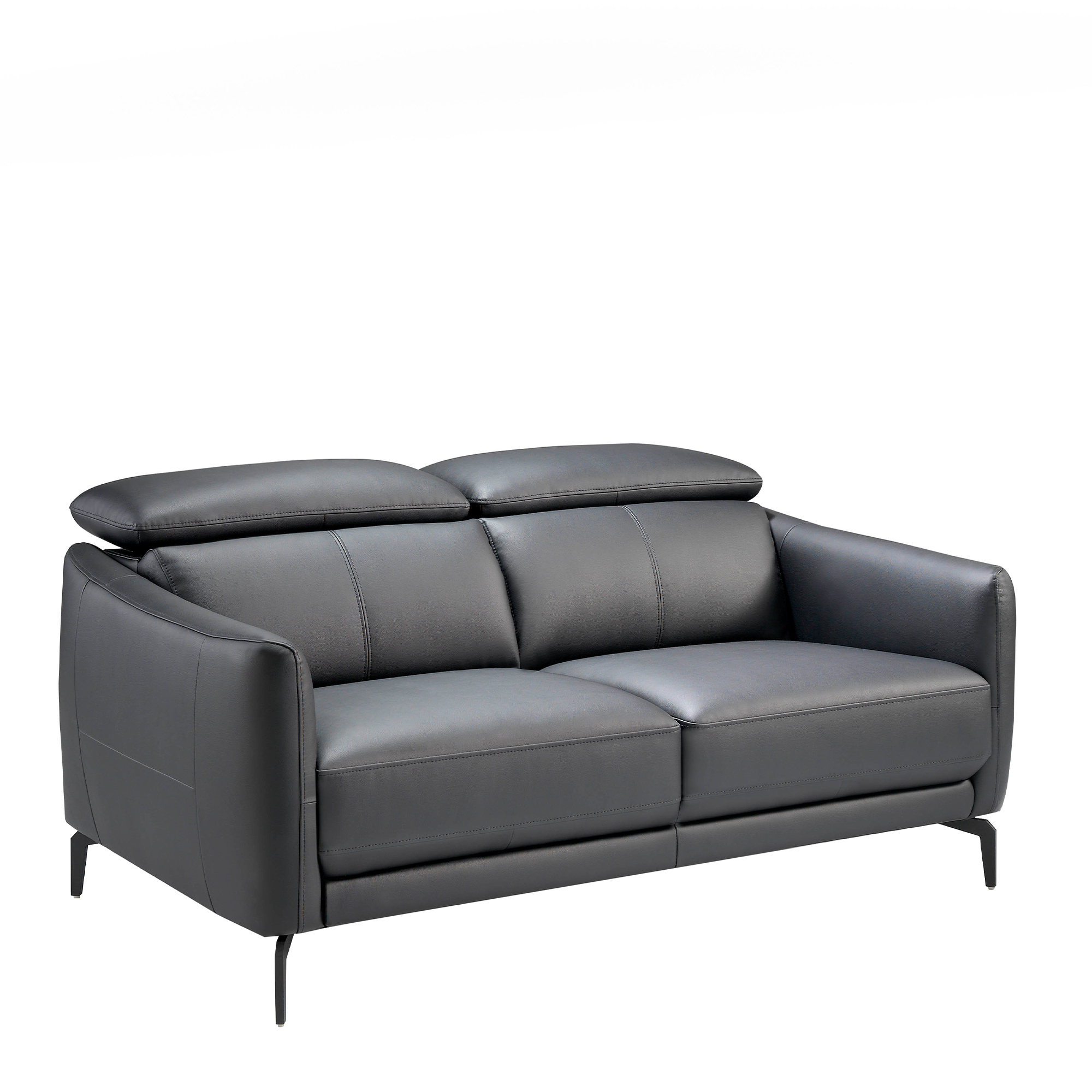 2-seater sofa upholstered in leather with black steel legs