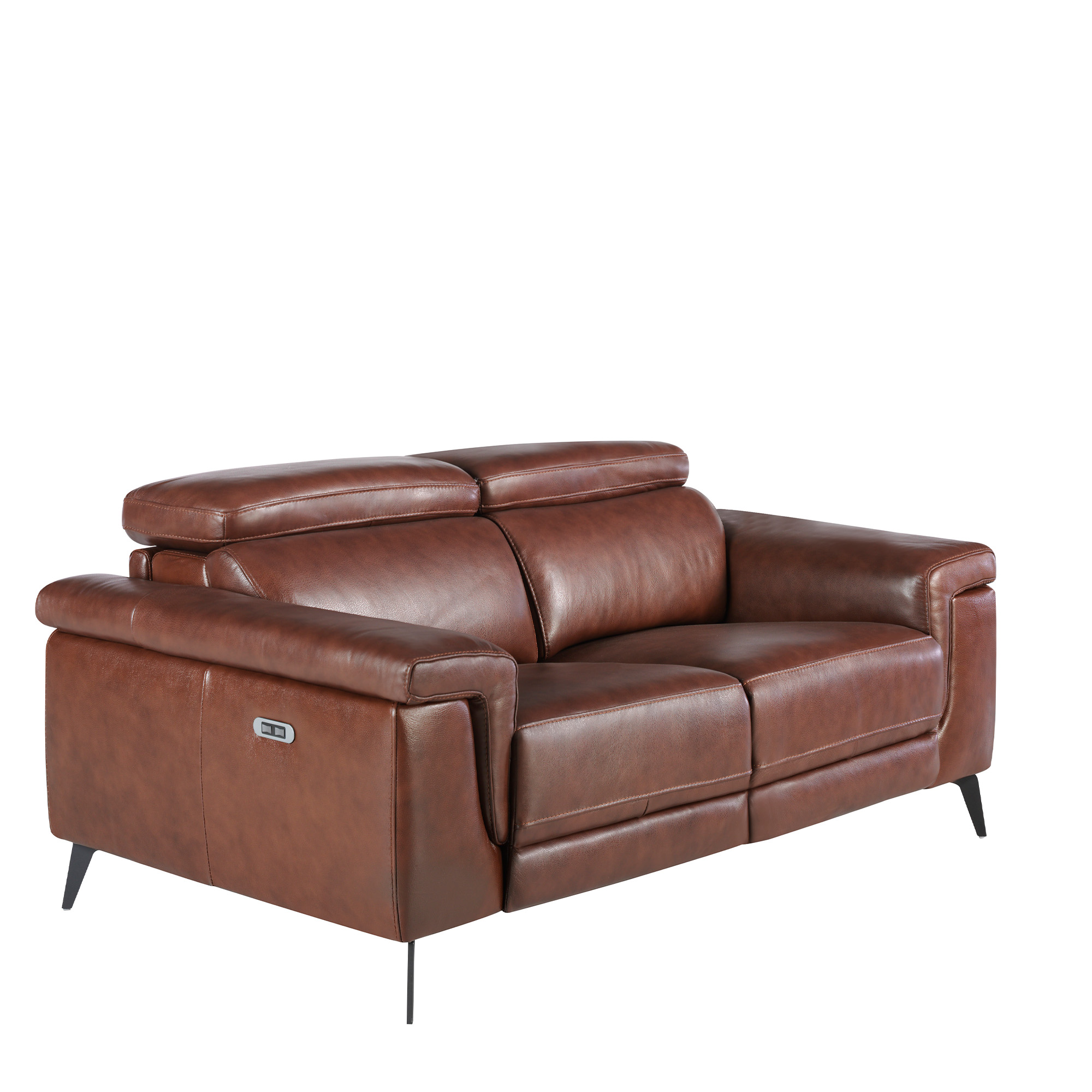 2 seater sofa upholstered in leather with relax mechanisms