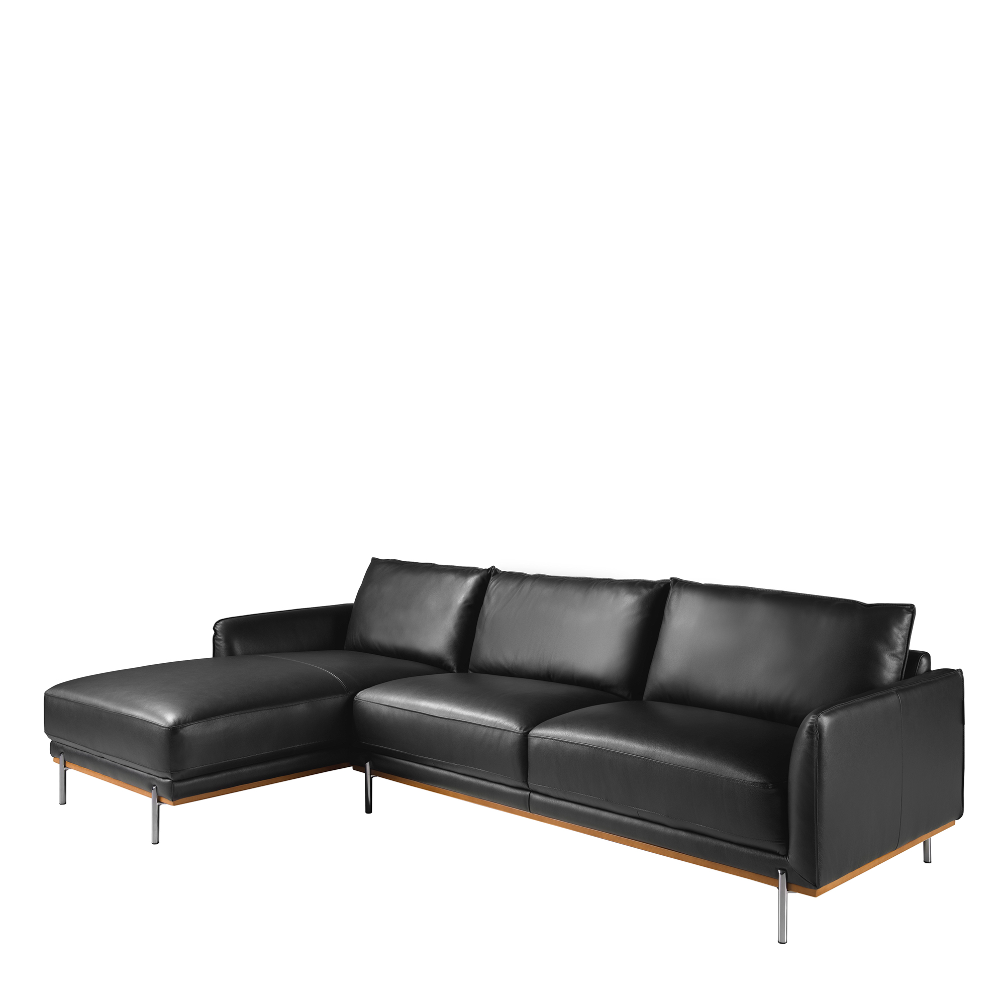 Divano chaise longue sinistro in pelle nera