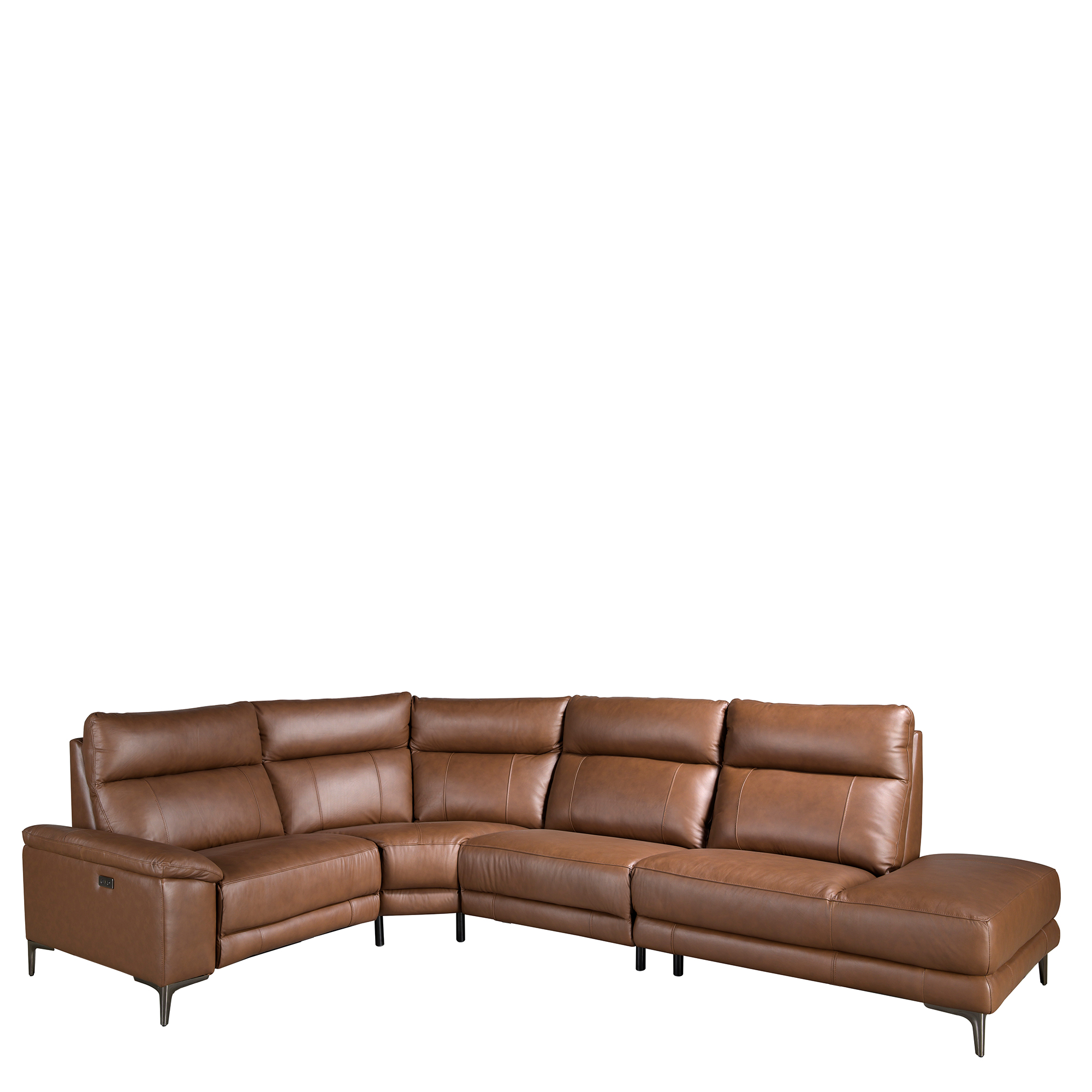 Divano relax chaise longue destro in pelle marrone tabacco