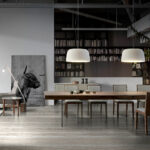 Walnut wood dining table and tempered glass