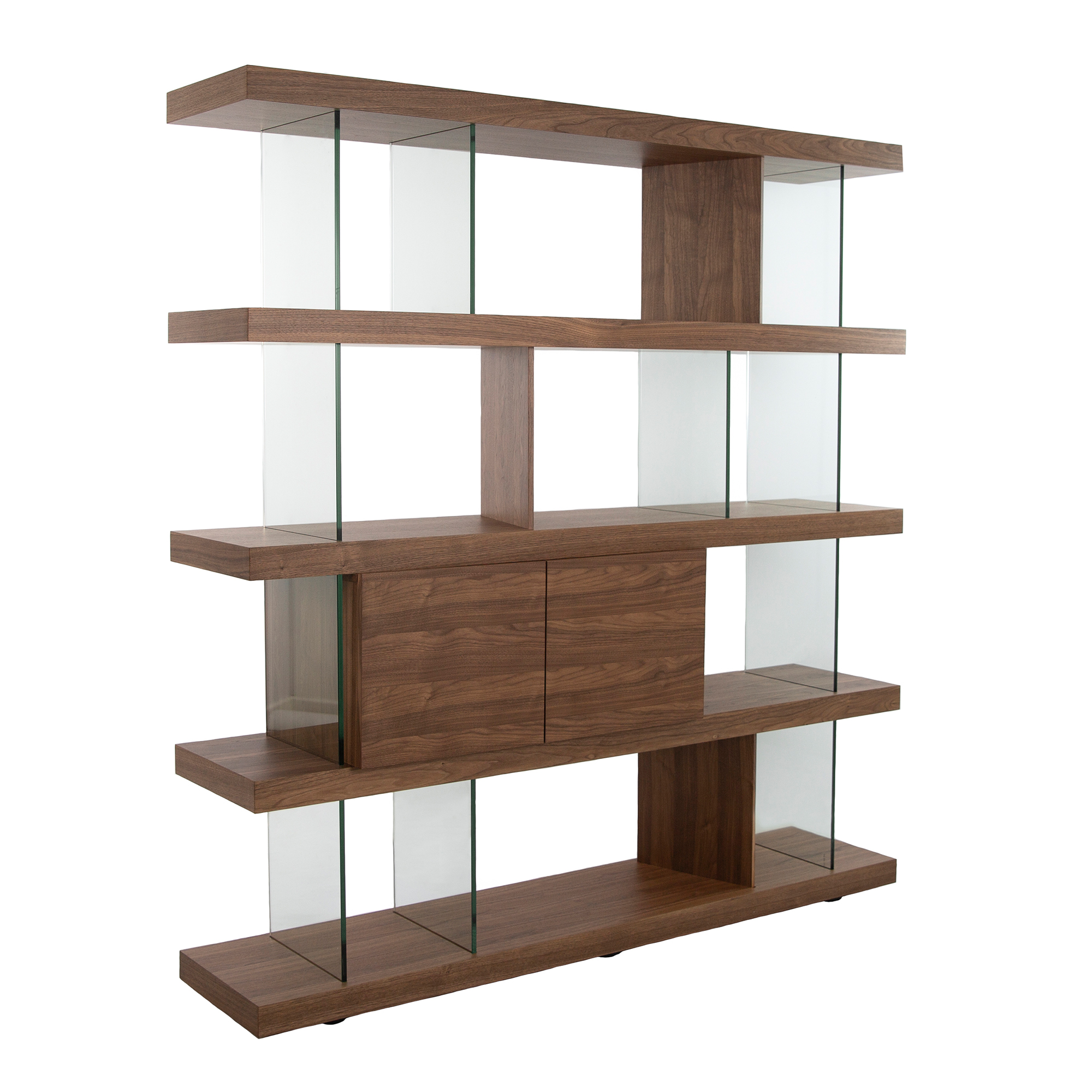 Walnut colored wooden shelf and tempered glass