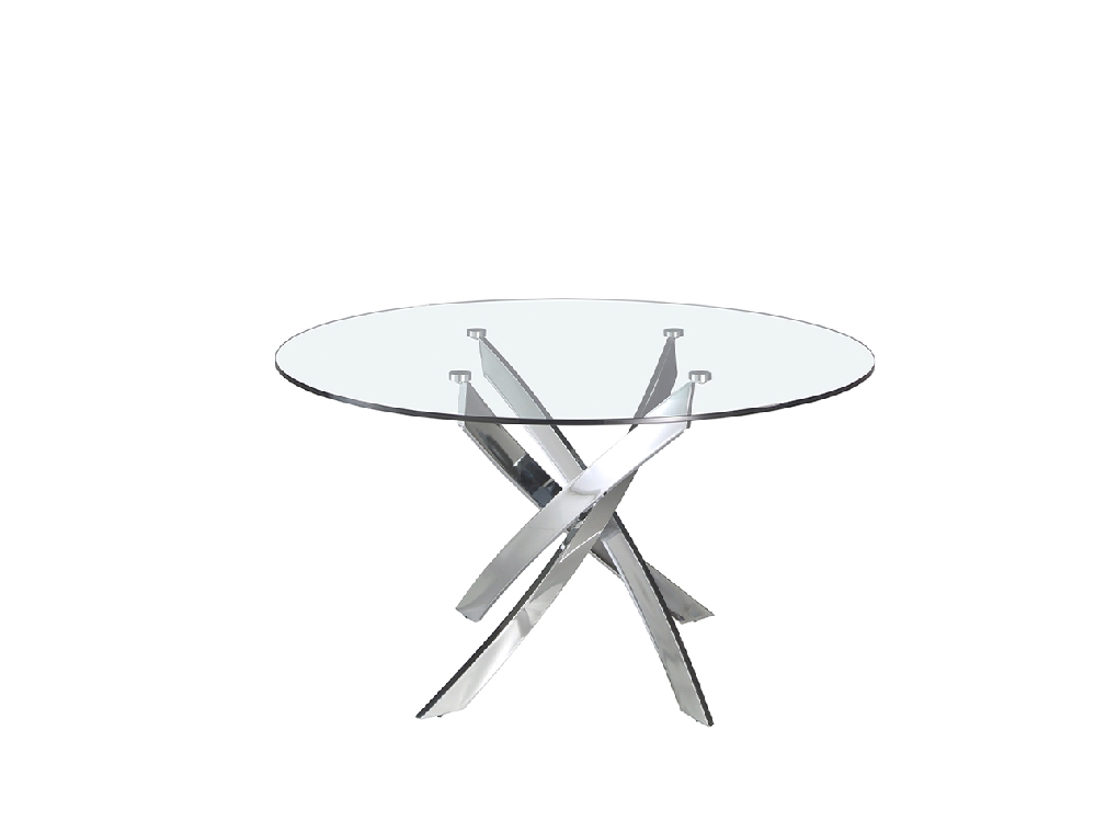 Curved chrome steel and tempered glass dining table Curved chrome steel and tempered glass dining table