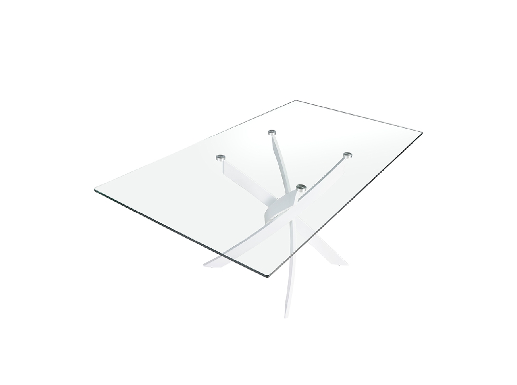 Rectangular dining table in tempered glass and white stainless steel Rectangular dining table in tempered glass and white stainless steel
