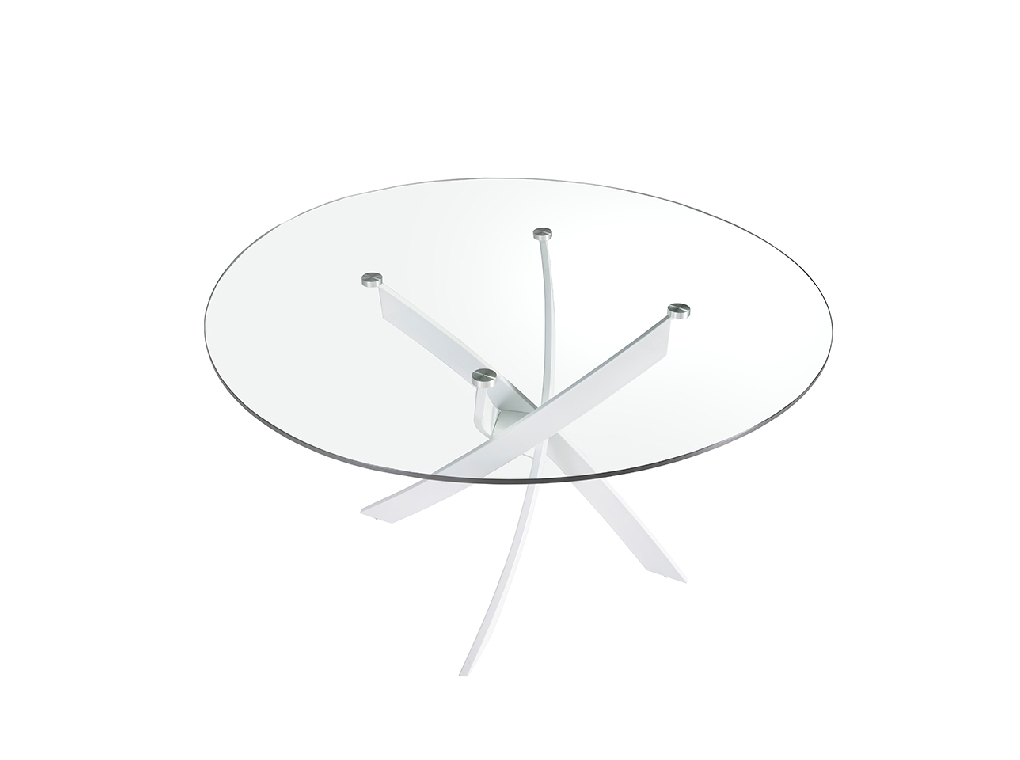 Mesa comedor redonda cristal templado y acero inoxidable blanco Mesa comedor redonda cristal templado y acero inoxidable blanco